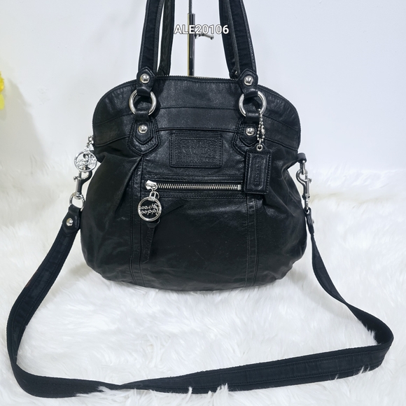 Coach Poppy Black Leather Satchel Shoulder Bag #16283 - Picture 11 of 17
